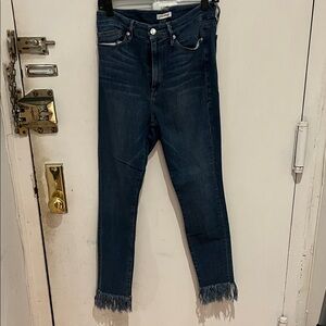 Good American Deep Indigo Frayed Ankle Jeans
